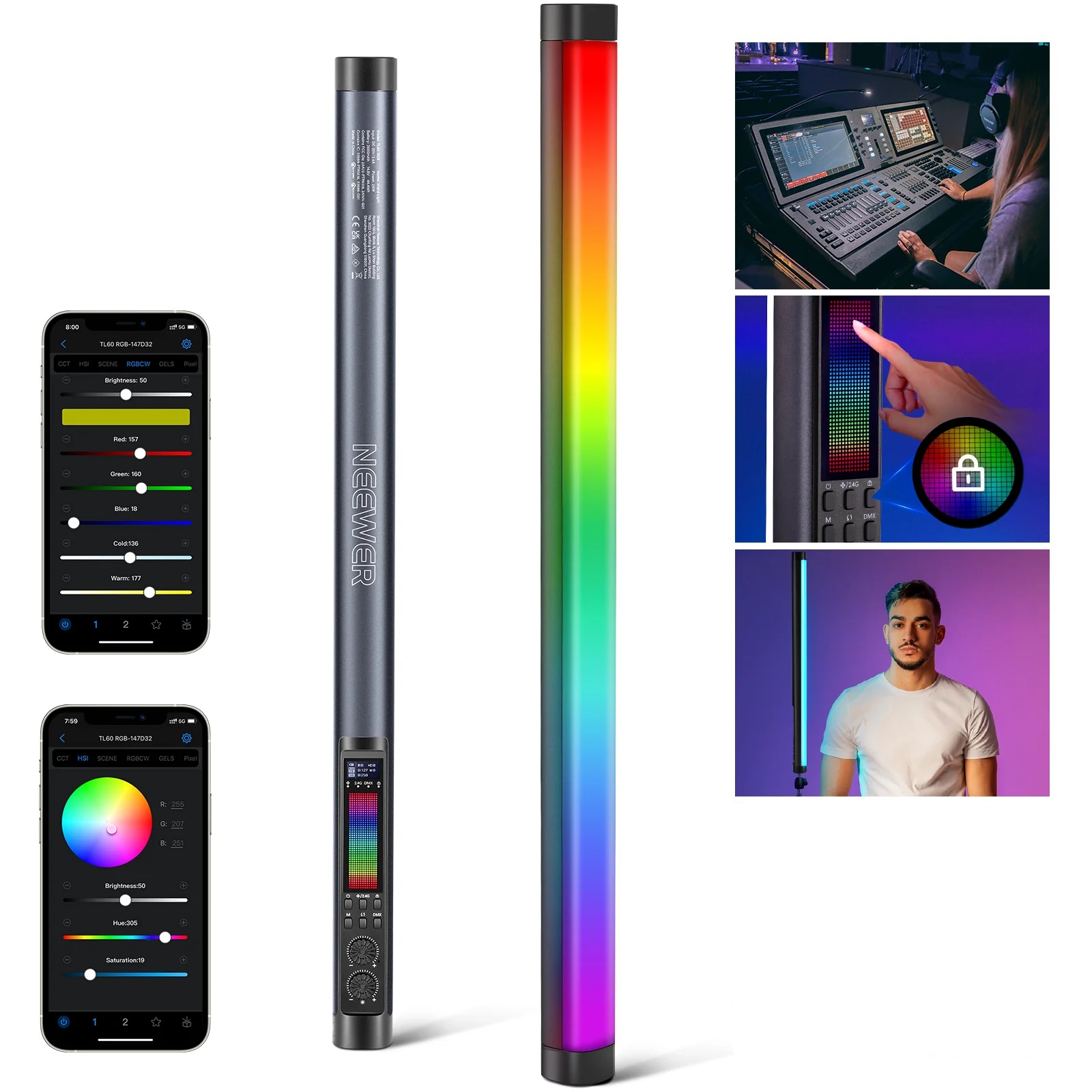 نور باتوم لایت 60 سانتی متری نیور NEEWER TL60  RGB 20W Tube Light